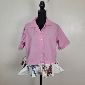 Tome NYC Peplum Cabana Top Floral Button Front Blouse Watercolor